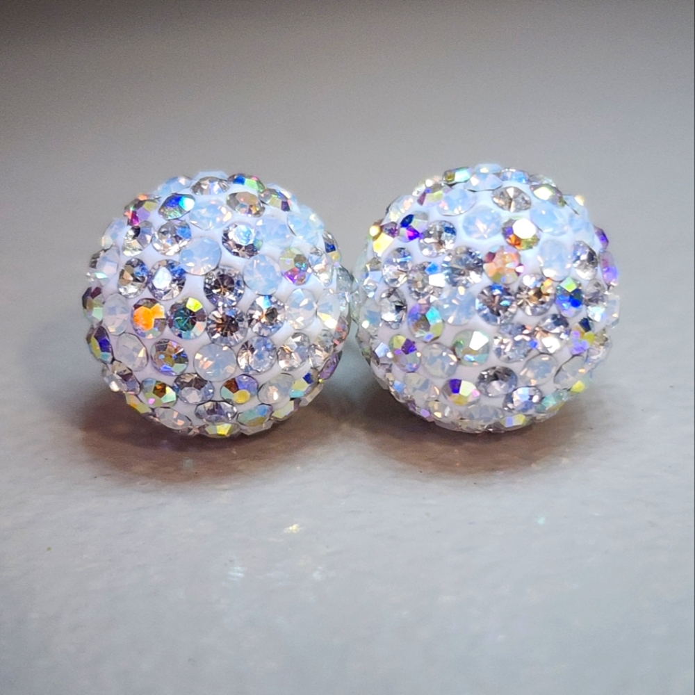 Snowball Crystal Ball Earrings 12mm